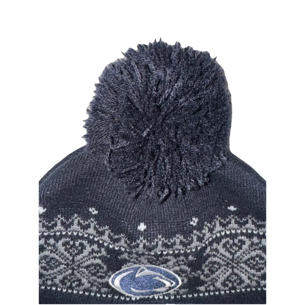 Penn State Winter Trapper Hat Fair Isle Pom Pom Tassels Youth One Size Navy